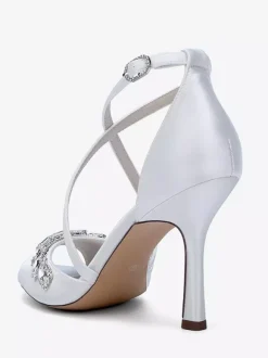 Chaussures de mariée en satin à bout ouvert et strass croisés