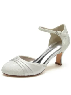 Chaussures de Mariée Femme à Talons Hauts avec Bout Rond en Dentelle Unicolore