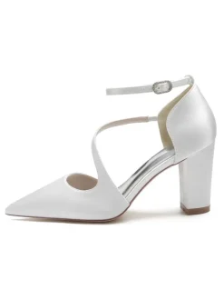 Chaussures de Mariée Femme à Talons Hauts en Cuir Synthétique avec Bout Pointu Unicolore