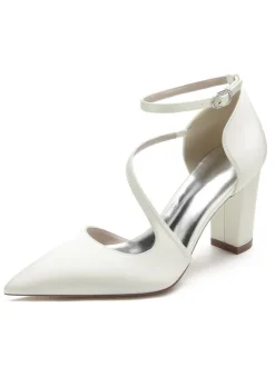 Chaussures de Mariée Femme à Talons Hauts en Cuir Synthétique avec Bout Pointu Unicolore