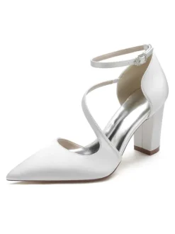 Chaussures de Mariée Femme à Talons Hauts en Cuir Synthétique avec Bout Pointu Unicolore