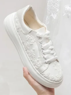 Chaussures de mariée femme mariage en dentelle à bout rond