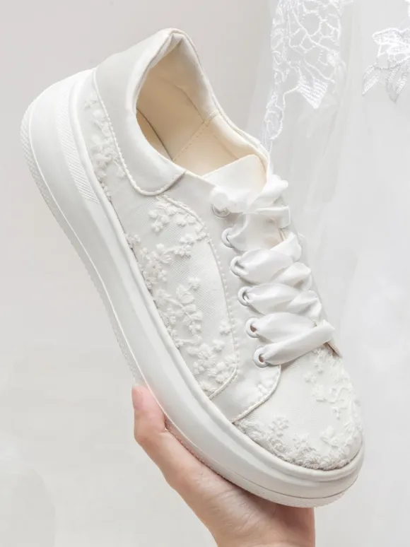 Chaussures de mariée femme mariage en dentelle à bout rond