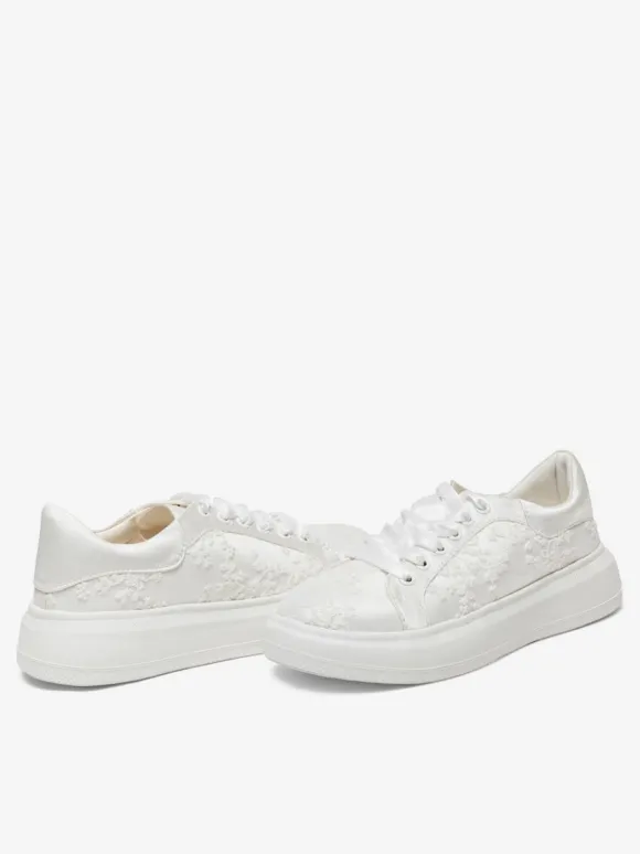 Chaussures de mariée femme mariage en dentelle à bout rond