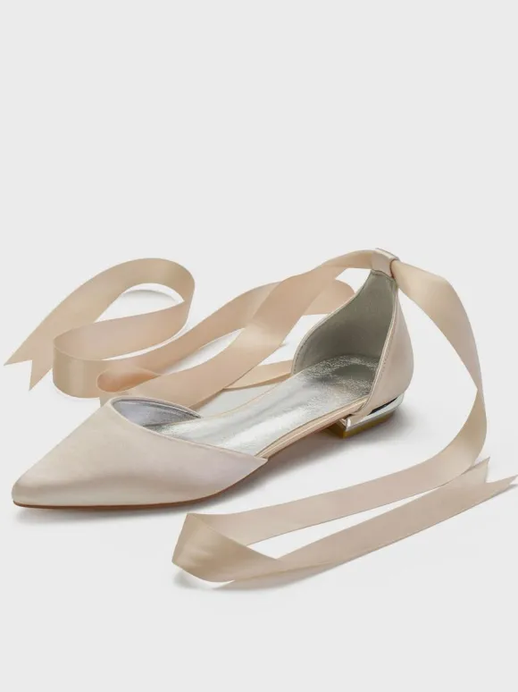 Chaussures de mariée plates ivoire à lacets bout pointu