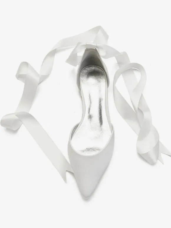 Chaussures de mariée plates ivoire à lacets bout pointu
