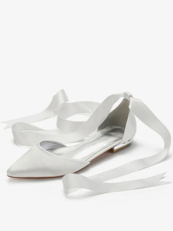 Chaussures de mariée plates ivoire à lacets bout pointu