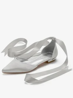 Chaussures de mariée plates ivoire à lacets bout pointu