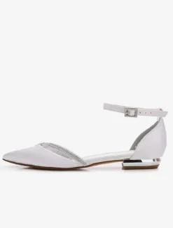 Chaussures de mariée plate argent en soie de satin chaussures de mariage