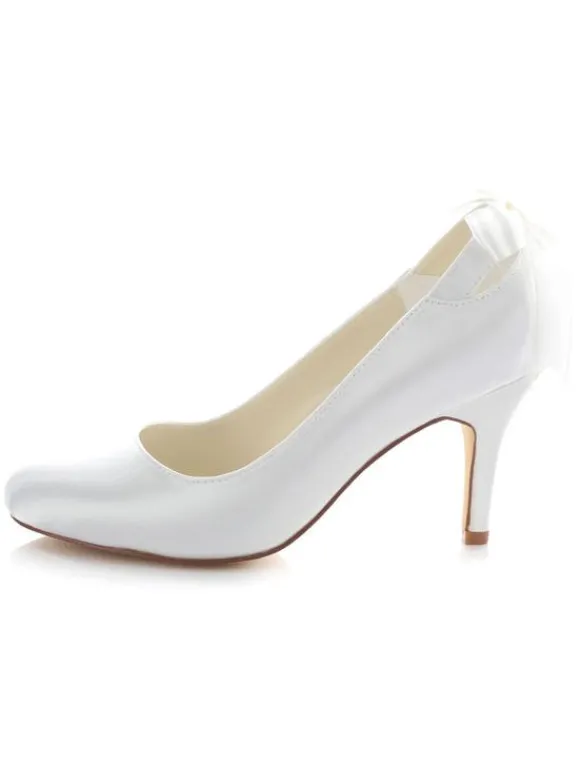 Chaussures de Mariée Simple Blanche Bout Rond Talon Haut en Satin Chaussures de Mariage