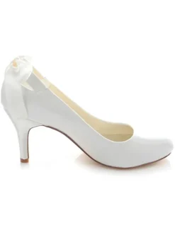 Chaussures de Mariée Simple Blanche Bout Rond Talon Haut en Satin Chaussures de Mariage