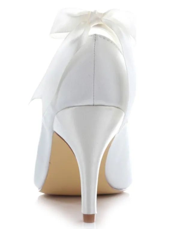 Chaussures de Mariée Simple Blanche Bout Rond Talon Haut en Satin Chaussures de Mariage