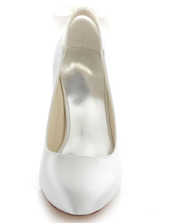 Chaussures de Mariée Simple Blanche Bout Rond Talon Haut en Satin Chaussures de Mariage