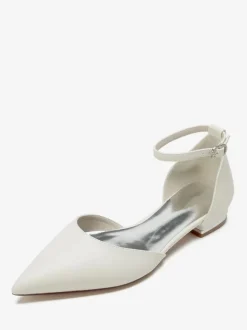 Chaussures De Mariée Simple Ballerines De Mariée En Cuir PU Bout Pointu Chaussures De Mariage Femme