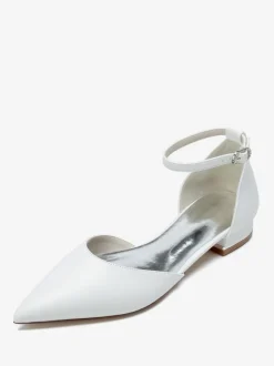 Chaussures De Mariée Simple Ballerines De Mariée En Cuir PU Bout Pointu Chaussures De Mariage Femme