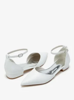 Chaussures De Mariée Simple Ballerines De Mariée En Cuir PU Bout Pointu Chaussures De Mariage Femme
