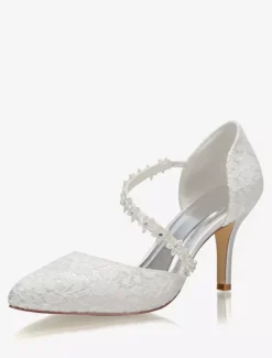 Chaussures de mariée talon haut bout pointu ivoire