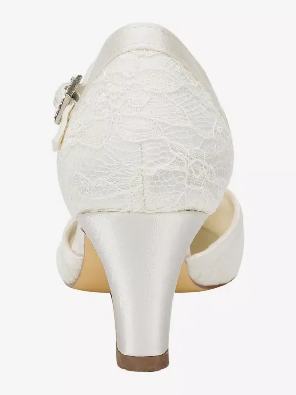 Chaussures de mariée talon épais en dentelle