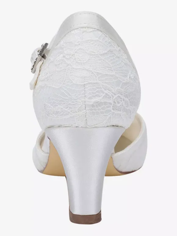 Chaussures de mariée talon épais en dentelle