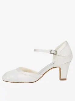 Chaussures de mariée talon épais en dentelle
