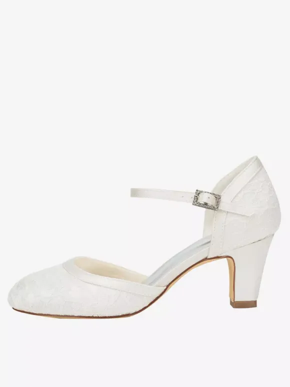 Chaussures de mariée talon épais en dentelle