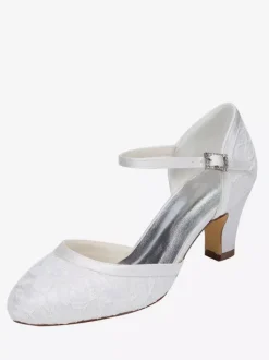 Chaussures de mariée talon épais en dentelle