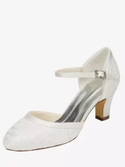 Chaussures de mariée talon épais en dentelle