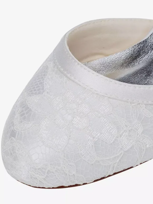 Chaussures de mariée talon épais en dentelle