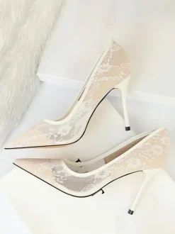 Chaussures De Mariée Transparentes Noires En Dentelle À Bout Pointu Escarpins Mariage