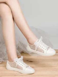 Chaussures De Mariée Transparentes Baskets Plates Femmes Mariage En Dentelle