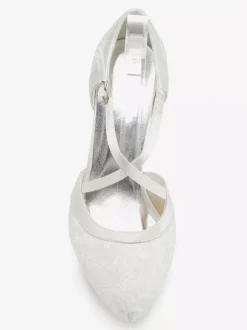 Chaussures De Mariée Vintage Dentelle Chaussures Chaton Talon Bout Pointu T Type Boucle Détail Chaussures De Mariage Rétro