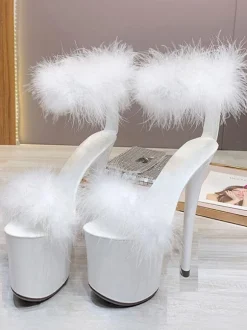 Chaussures De Pole Dance À Talons Hauts Plates-Formes Fausse Fourrure