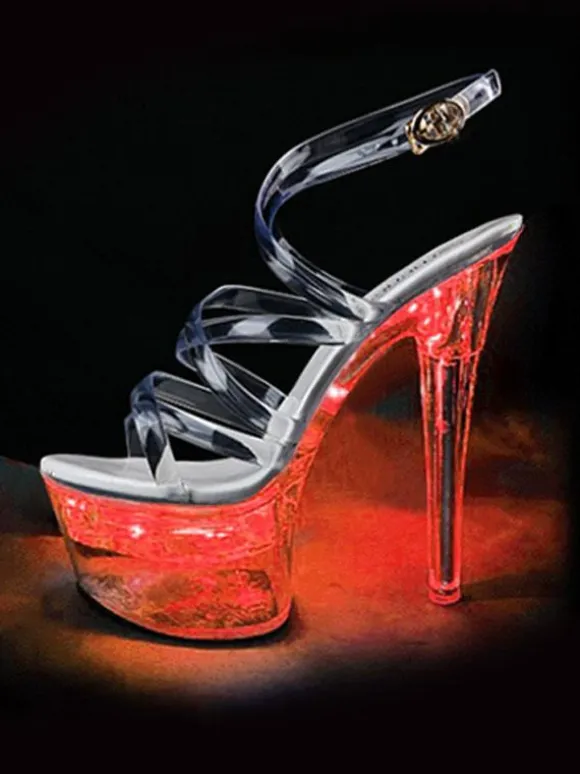 Chaussures de pole dance sandales sexy pour femme ombré PVC tige bout ouvert talon conique ciel talon haut bride à la cheville talons chaussures de strip-teaseuse
