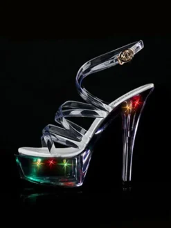 Chaussures de pole dance sandales sexy pour femme ombré PVC tige bout ouvert talon conique ciel talon haut bride à la cheville talons chaussures de strip-teaseuse
