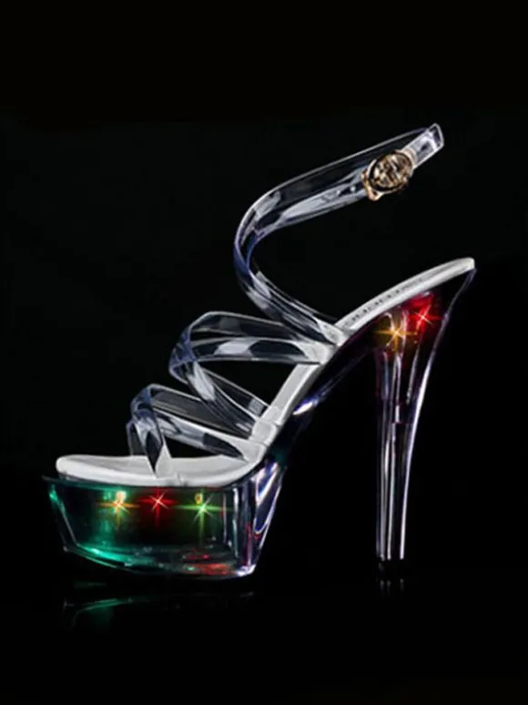 Chaussures de pole dance sandales sexy pour femme ombré PVC tige bout ouvert talon conique ciel talon haut bride à la cheville talons chaussures de strip-teaseuse