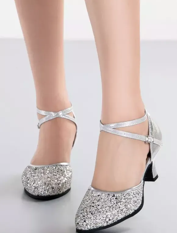 Chaussures de salon femme argent paillete boucle réglable