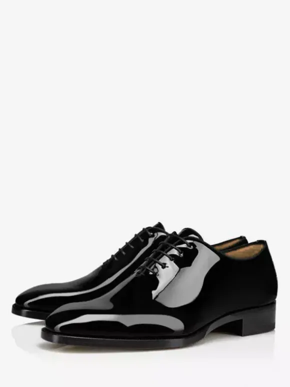 Chaussures de smoking Oxford classiques en cuir verni pour homme à lacets et bout carré idéales pour un mariage un bal ou une cérémonie.
