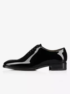 Chaussures de smoking Oxford classiques en cuir verni pour homme à lacets et bout carré idéales pour un mariage un bal ou une cérémonie.