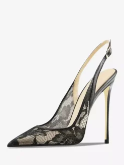 Chaussures de soirée en dentelle blanches à bout pointu et talon haut
