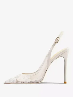 Chaussures de soirée en dentelle blanches à bout pointu et talon haut