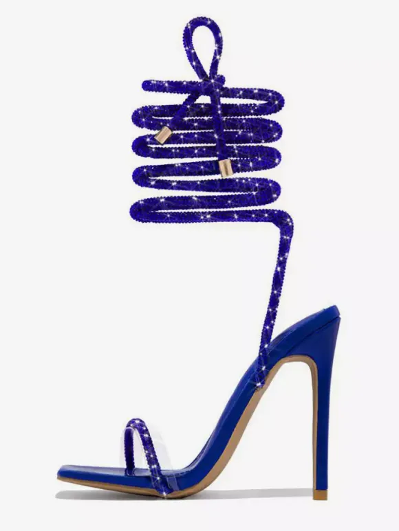 Chaussures de soirée noires à paillettes et bout ouvert sandales à talons hauts et lacets chaussures de bal