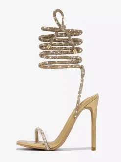 Chaussures de soirée noires à paillettes et bout ouvert sandales à talons hauts et lacets chaussures de bal