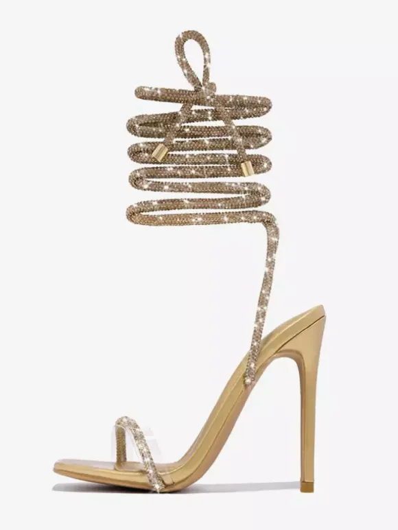 Chaussures de soirée noires à paillettes et bout ouvert sandales à talons hauts et lacets chaussures de bal
