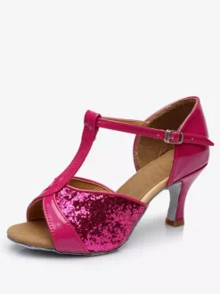 Chaussures d'occasion 2026 Chaussures de danse latine peep toes T Type Chaussures de danse or Chaussures de bal