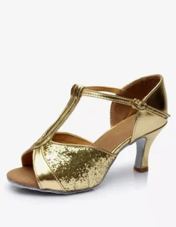 Chaussures d'occasion 2026 Chaussures de danse latine peep toes T Type Chaussures de danse or Chaussures de bal