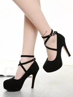 Chaussures femme à talon haut plateforme bout pointu à lacet