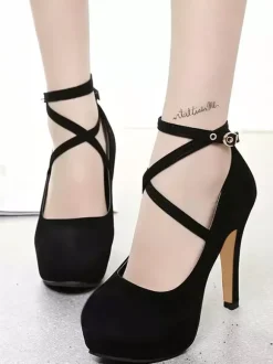 Chaussures femme à talon haut plateforme bout pointu à lacet