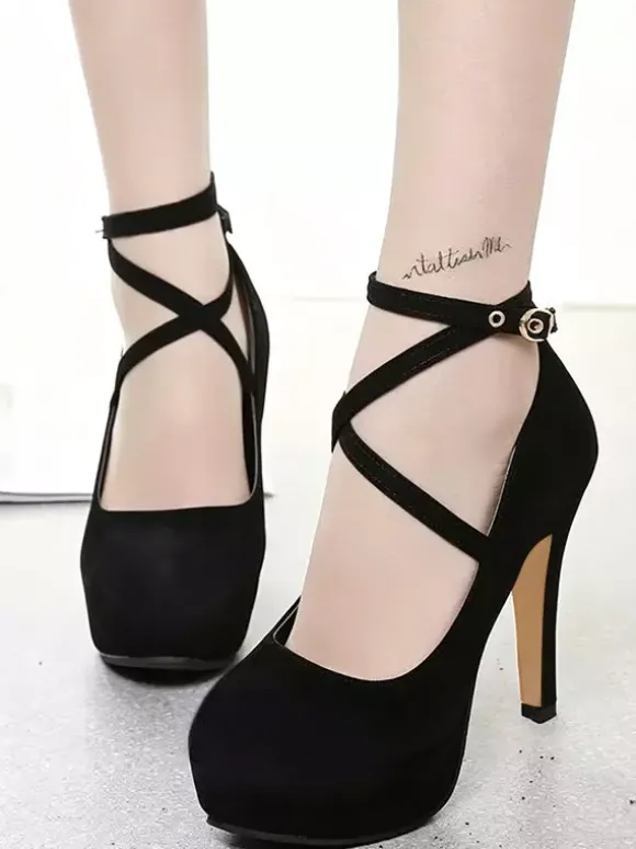 Chaussures femme à talon haut plateforme bout pointu à lacet