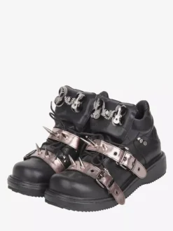 Chaussures Gothic Lolita noires à rivets en cuir PU et talon compensé