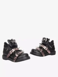 Chaussures Gothic Lolita noires à rivets en cuir PU et talon compensé
